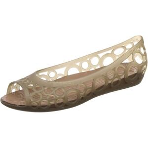 Crocs 10 Adrina Ballet Flats Womens Brown Jelly Slip-On Laser-Cut Peep Toe Shoes